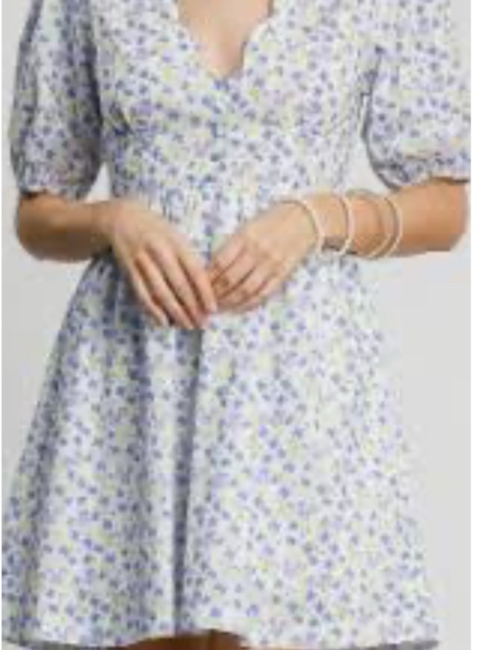 Umgee NWT Floral Puff-Sleeve Mini Dress in White and Lavender floral print.